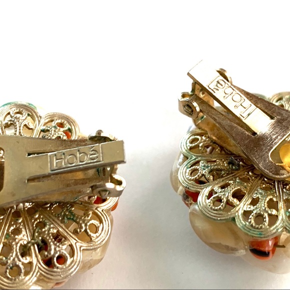 Hobe Vintage Clip Earrings Cream Orange - Picture 7 of 7